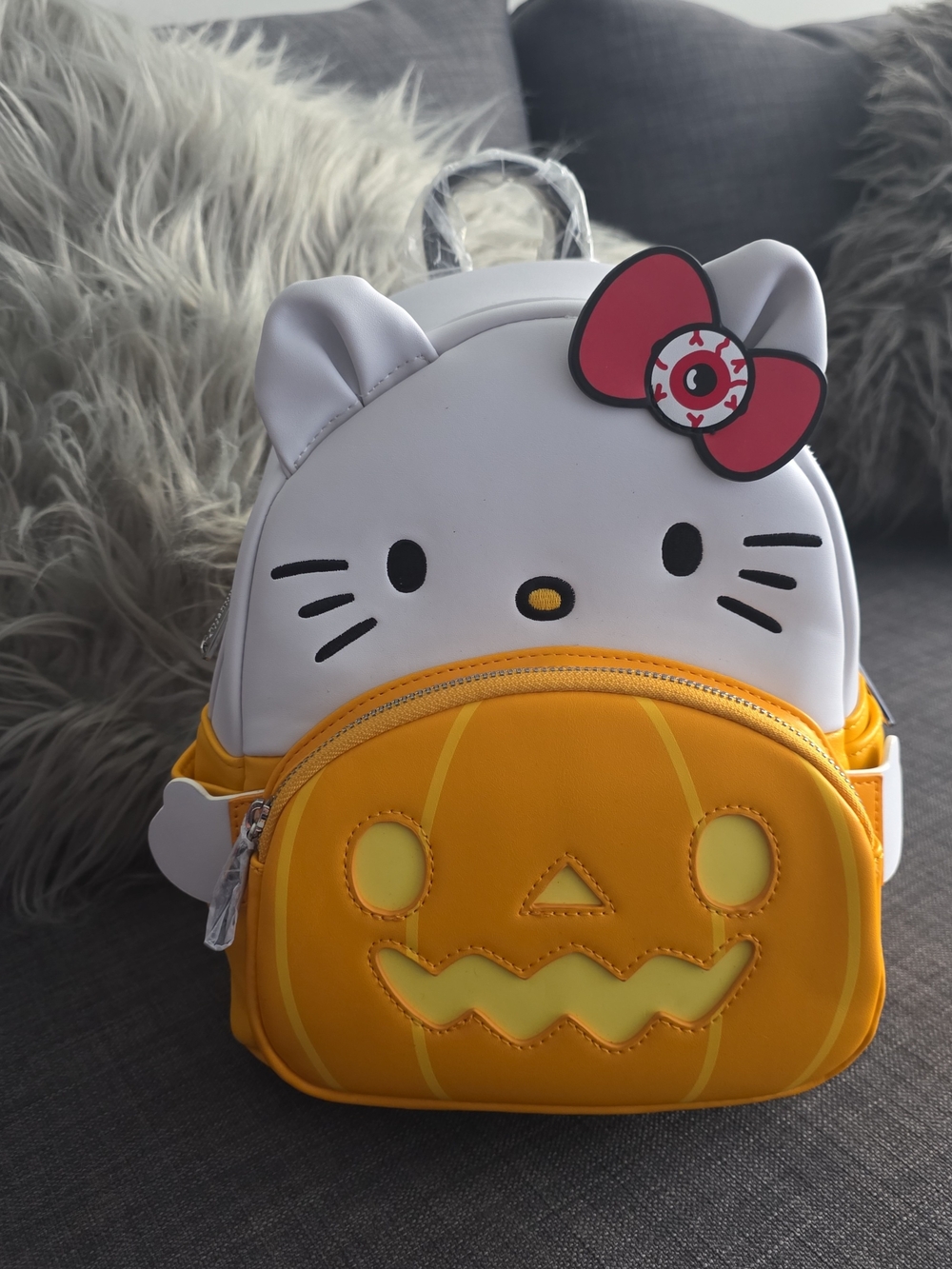 Loungefly Hello Kitty Hard Tag White and Orange Pumpkin Front Kids Backpack